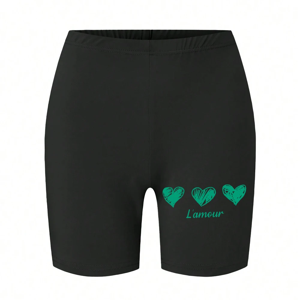 Casual Womans Fitness Short Pantskawaii Simple White Line Heart Graphic Prints Leggings Short Soft Stretch Female Sportswear