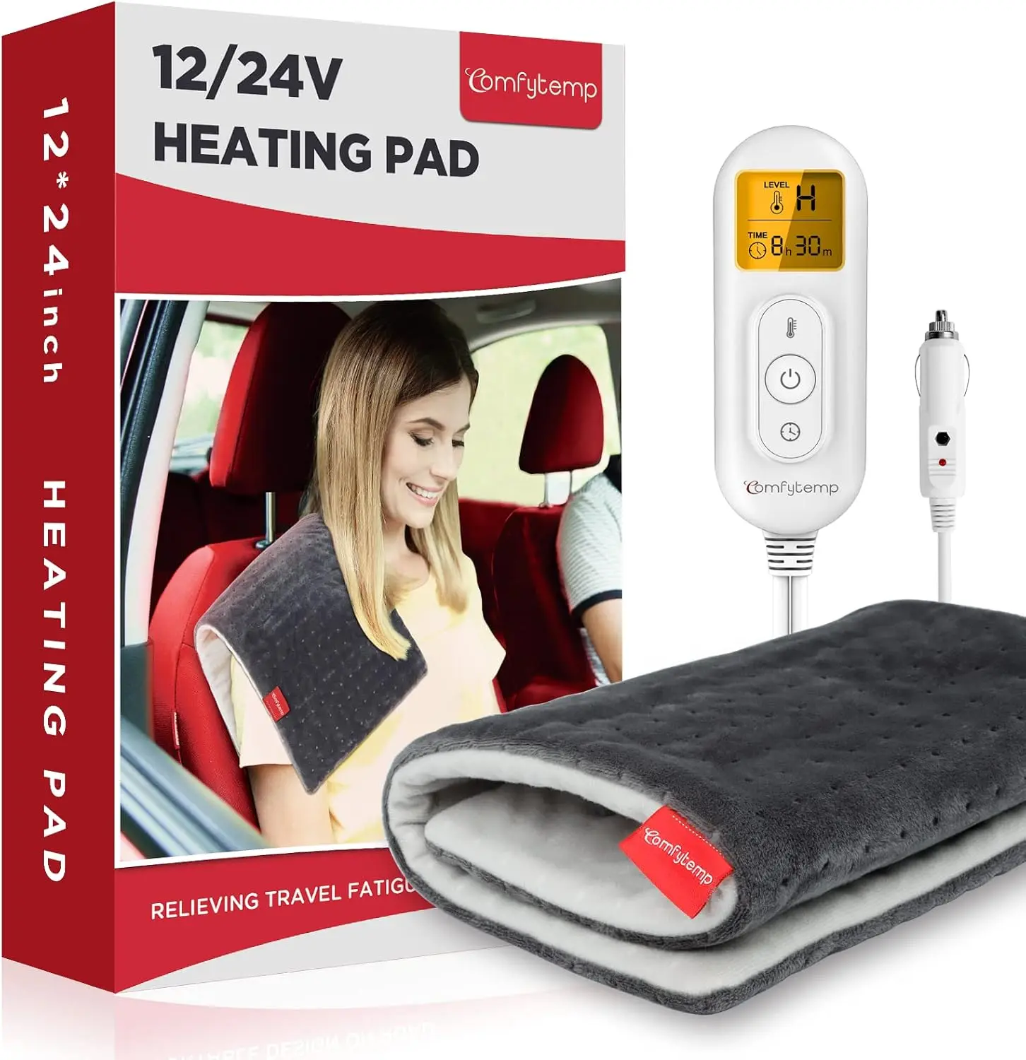 

12V/24V Car Electric Blanket with 4 Heat Settings, Auto-Off Timer, Portable for Neck, Shoulders, Back in Winter