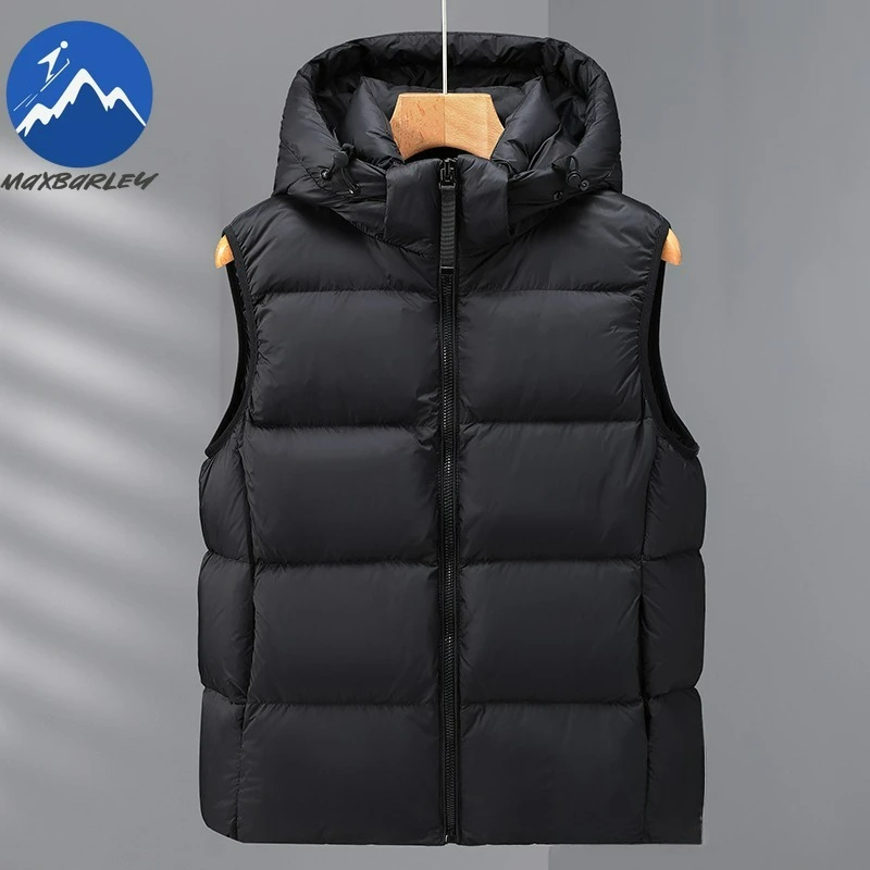 Maxbarley 2025 New Down Jacket Men  Thickened Hooded Hunting Puffer Jacket White Duck Feather Autumn Winter Sleeveless Vest