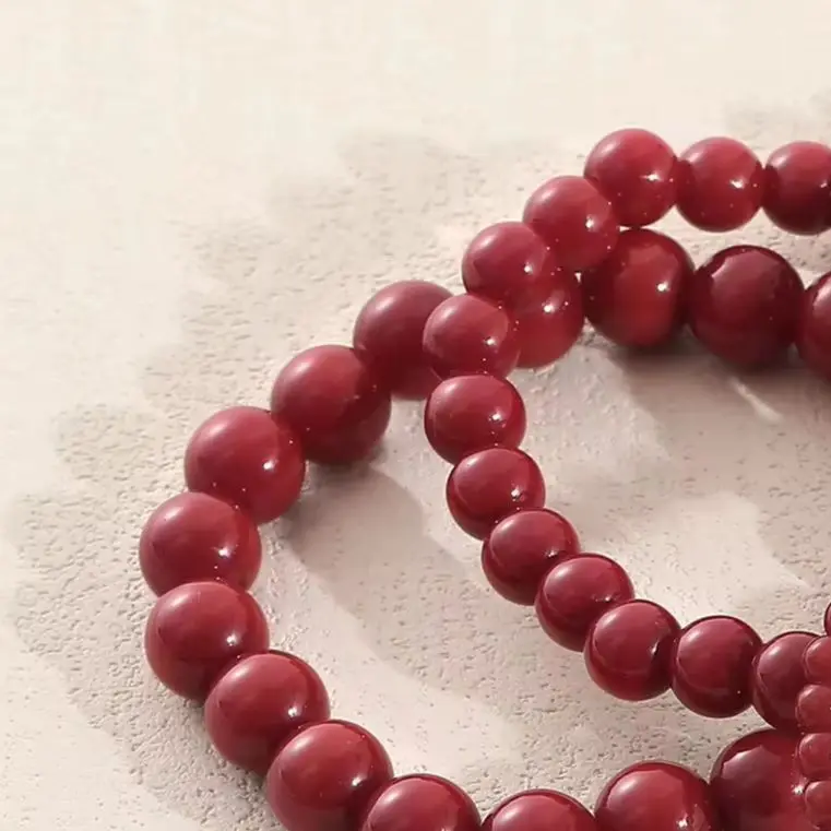 New Vintage Red Glass Round Beaded Bracelet for Women Men Simple 4/6/8/10mm Bead Strand Bracelets Elastic Jewelry Party Gifts