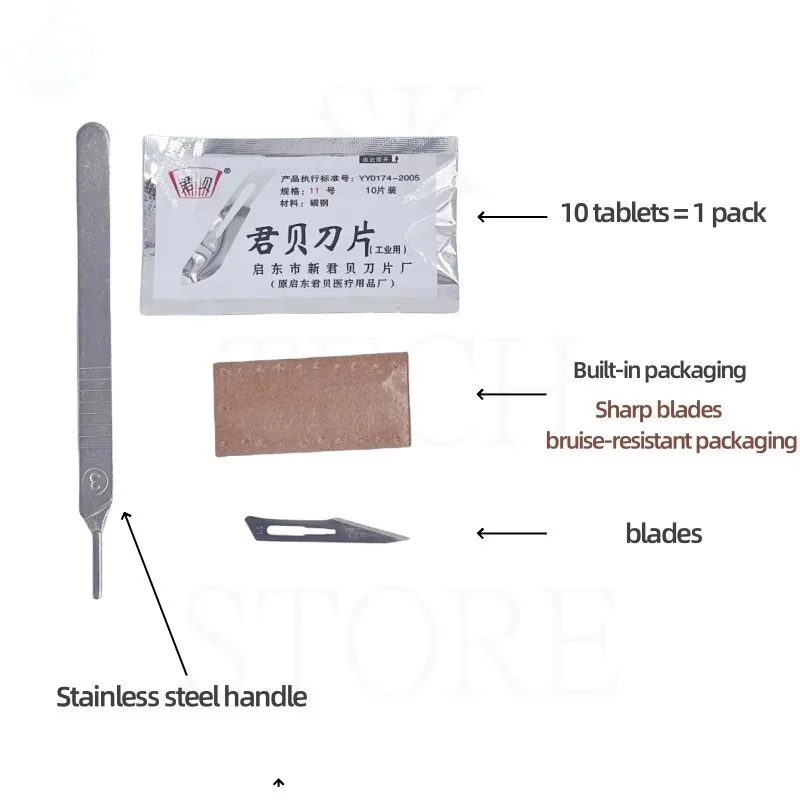Lame per bisturi industriali in acciaio al carbonio, manico in acciaio inossidabile, bisturi per anatomia biologica, pratica di taglio e scolpire