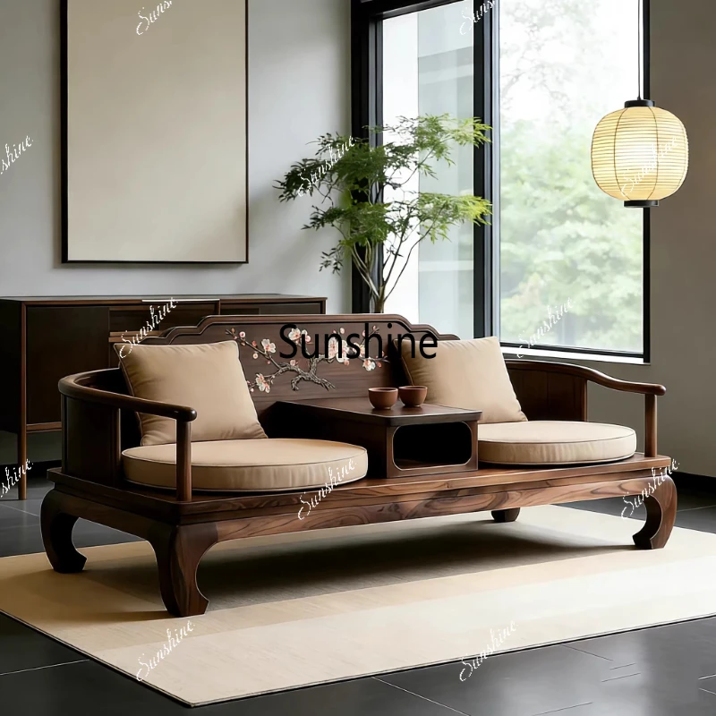 New Chinese style, solid wood, sofa, high-end large and small apartments, home reception