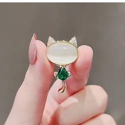 Cute Fashion Cat Brooches New Opal Animal Brooch Pins For Women Crystal Corsage Party Everyday Jewelry Accessories Gifts