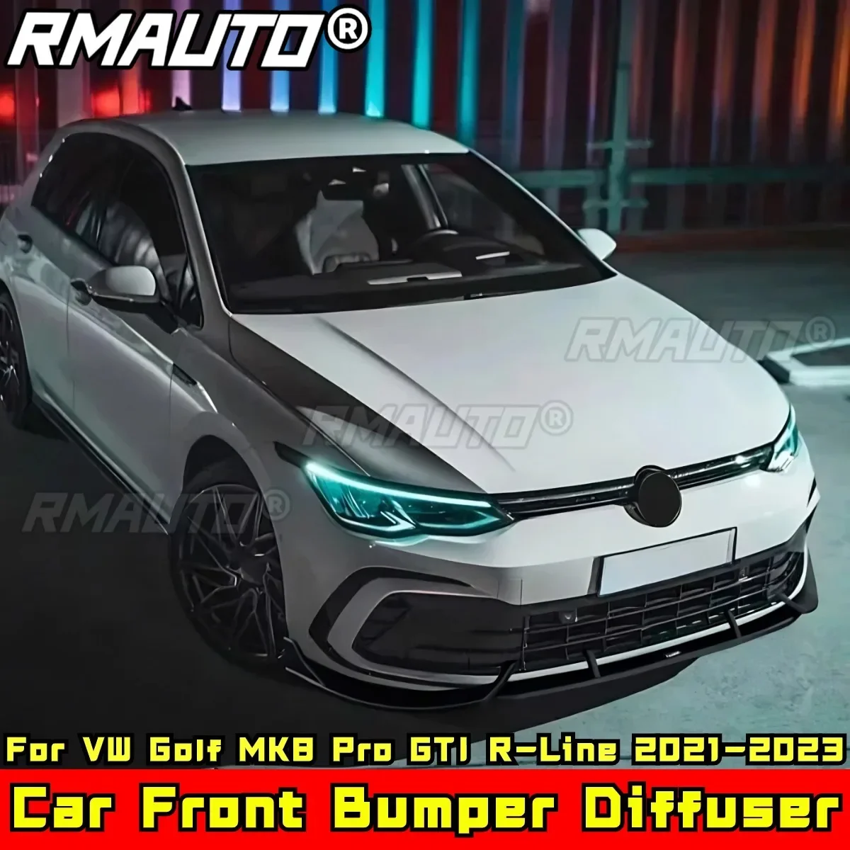 

For VW Golf MK8 Pro GTI R-Line 2021-2023 Body Kit Front Bumper Lip Carbon Fiber Look Sport Style Bumper Apron Car Accessories
