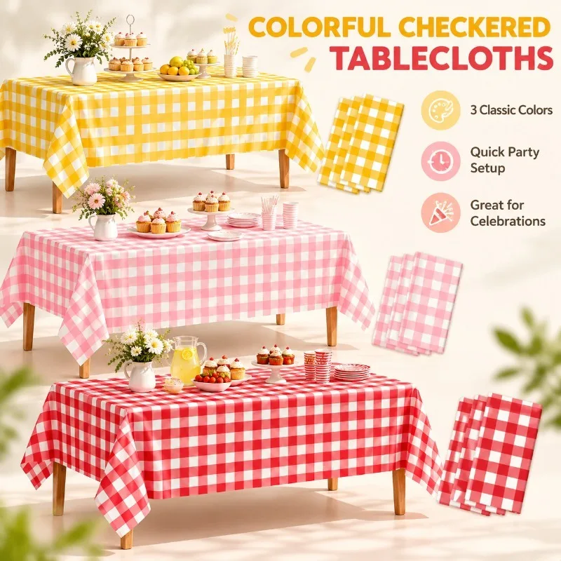 1pc Checkered Tablecloth for Parties, Plaid Table Cover for Dining Tables, Disposable Tablecloth for Picnics and Events, Fairs