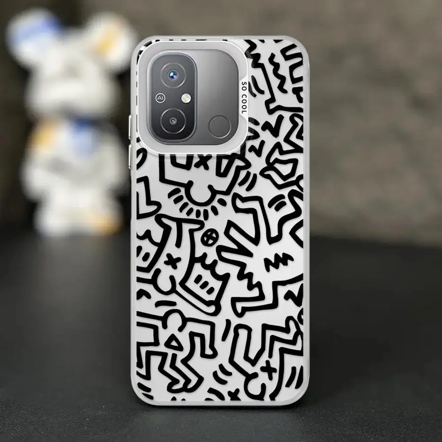 Luxury Black Graffiti Phone Case for Redmi 12 4G 12C 13 13C 4G 5G Poco X3 NFC Pro C50 C51 C61 A1 A2 Plus A3x