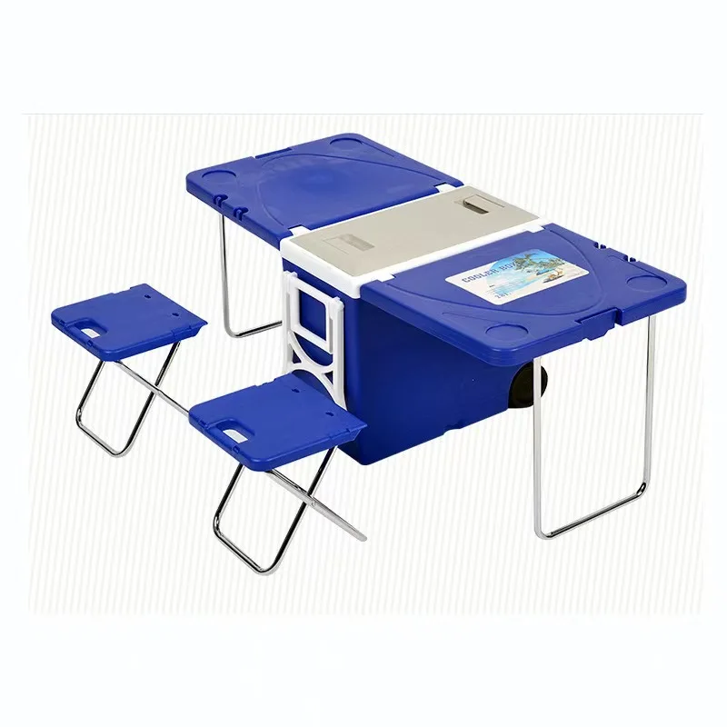 Hot sales Outdoor Hard Plastic Ice Chest Portable Camping Cooler Box Set With Table And Chair Wheels