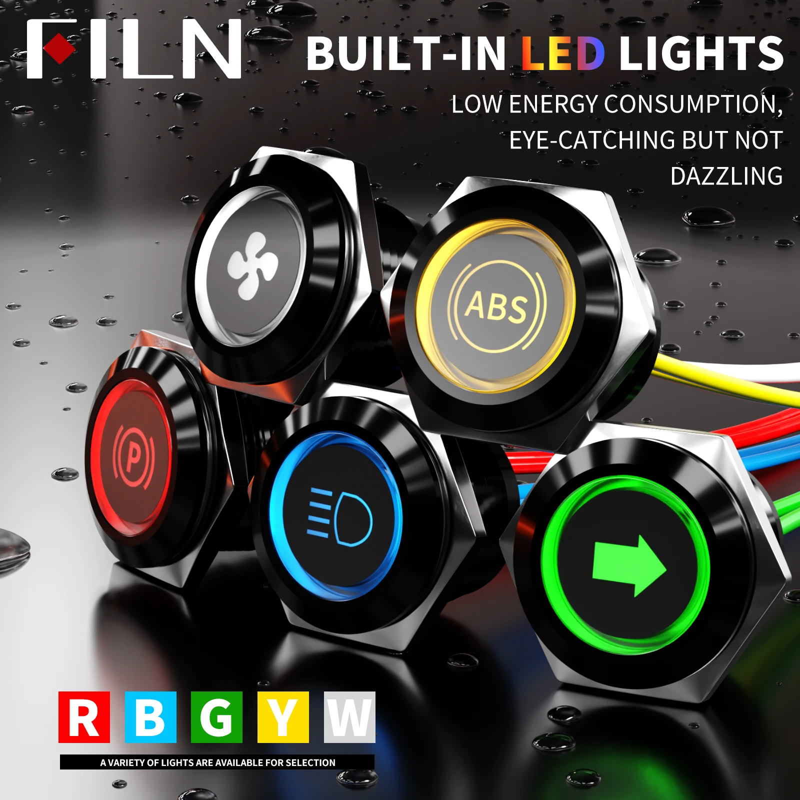 FILN 2-Unit 19mm Aluminum Body LED Indicator Lamp IP67 Waterproof Signal Warning Light for Car Boat Yacht 180 Symbols