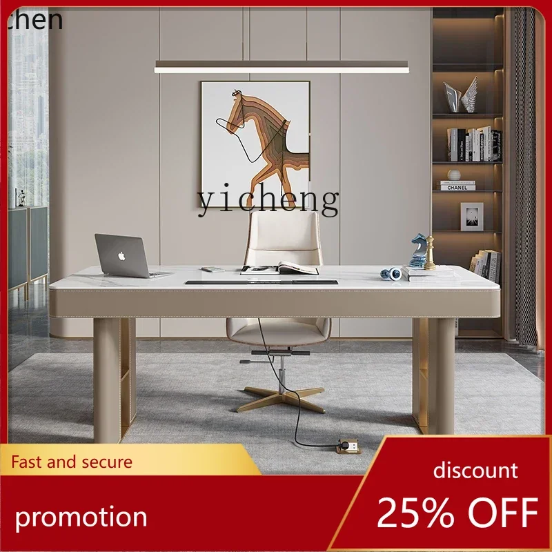 

YFY minimalist rock slab saddle leather desk light luxury modern study home desk with drawers