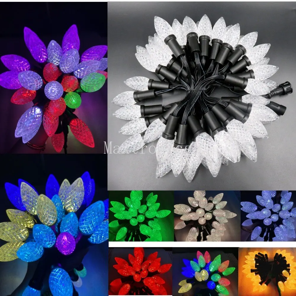 New 50leds/String C9 DC12V WS2811 RGB LED Modules Pixel Light 18awg Addressable IP68Waterproof Connector For Festive Decor Lamp