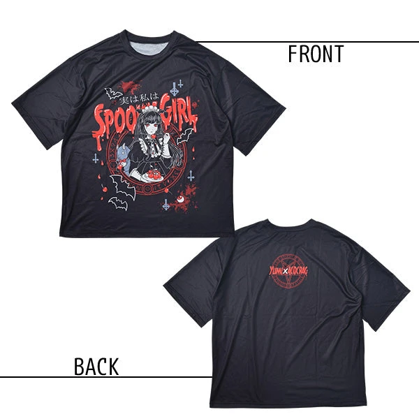 2026 Mode Neuer Gothic-Stil Vampir-Mädchen Bedrucktes Kurzarm-T-Shirt für Kinder/Erwachsene im Dunklen Stil SPOOKY GIRL Schulterfreies Oberteil – Detail 8