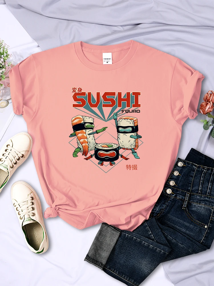 Sushi Squad Family Printed Women Short Sleeve Harajuku Casual Tee Clothing Breathable O-Neck Tops All-math Trend Female T-Shirts