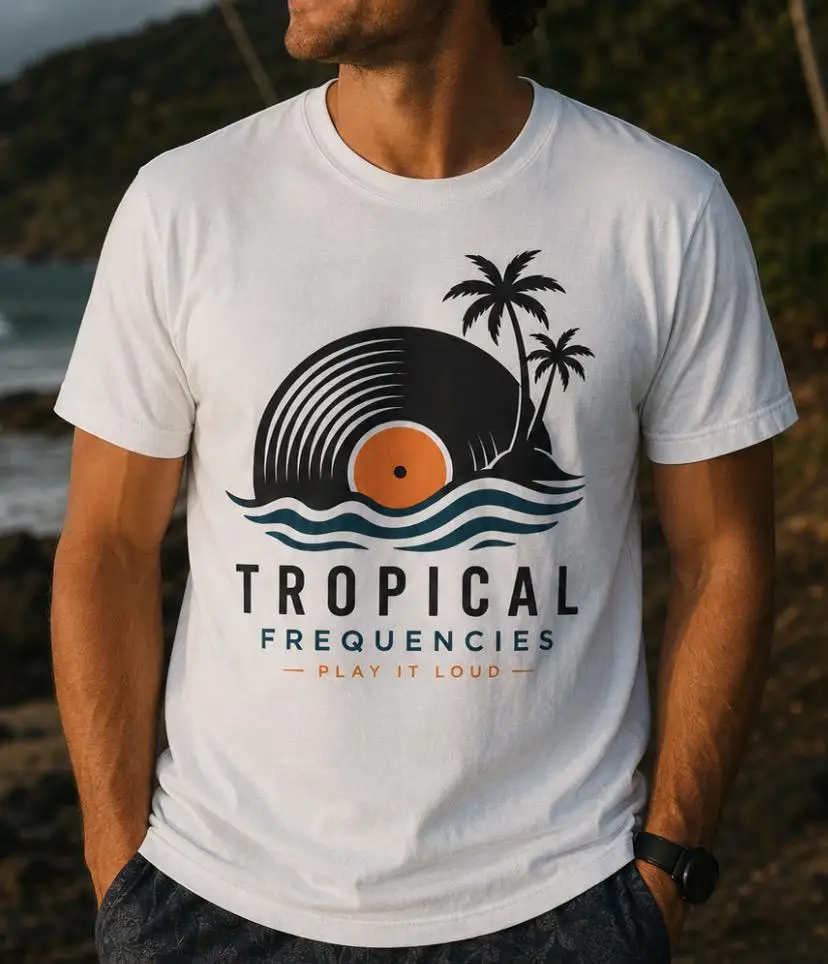 Tropical Frequencies Shirt, Beach Music Shirt, Vinyl Record Graphic Tee, Tropical Beach T-Shirt, Island Vacation Shirt