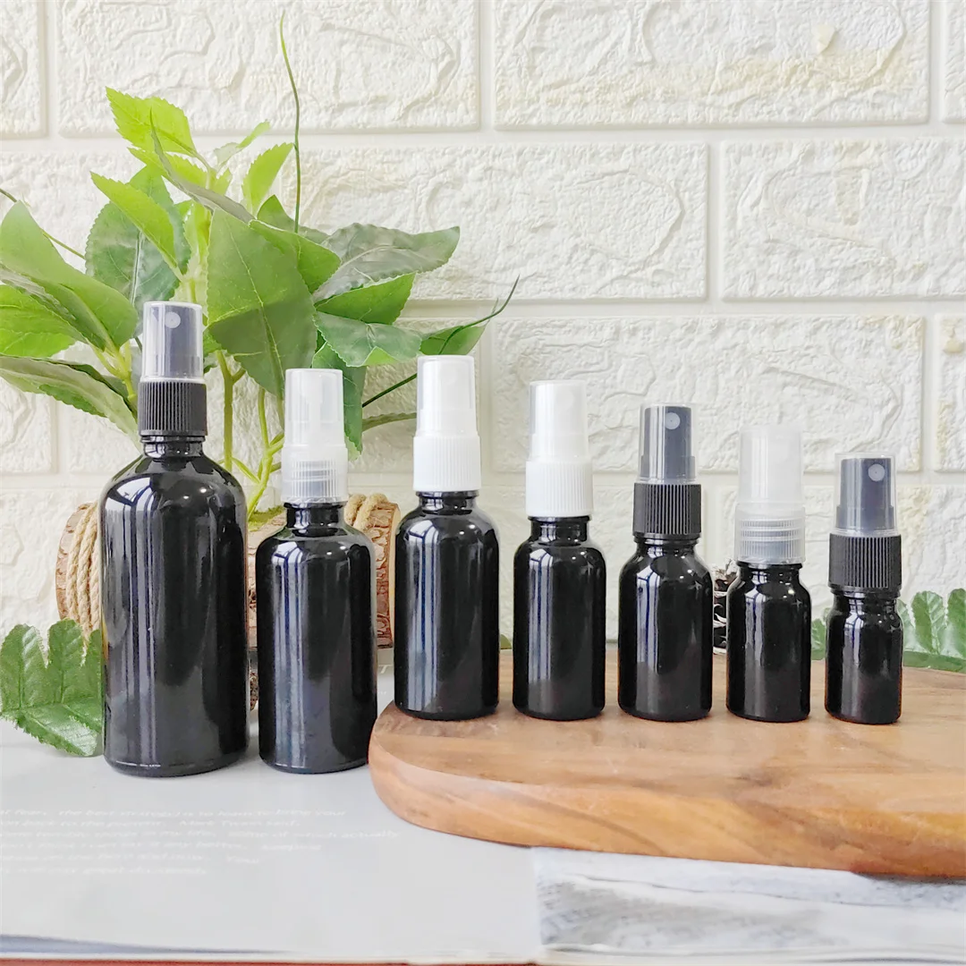 Eco-Friendly Empty Black Glass Spray Bottle for Skin Care 5ml 10ml 15ml 20ml 30ml 50ml 100ml Cosmetics Pump Perfumes Containers