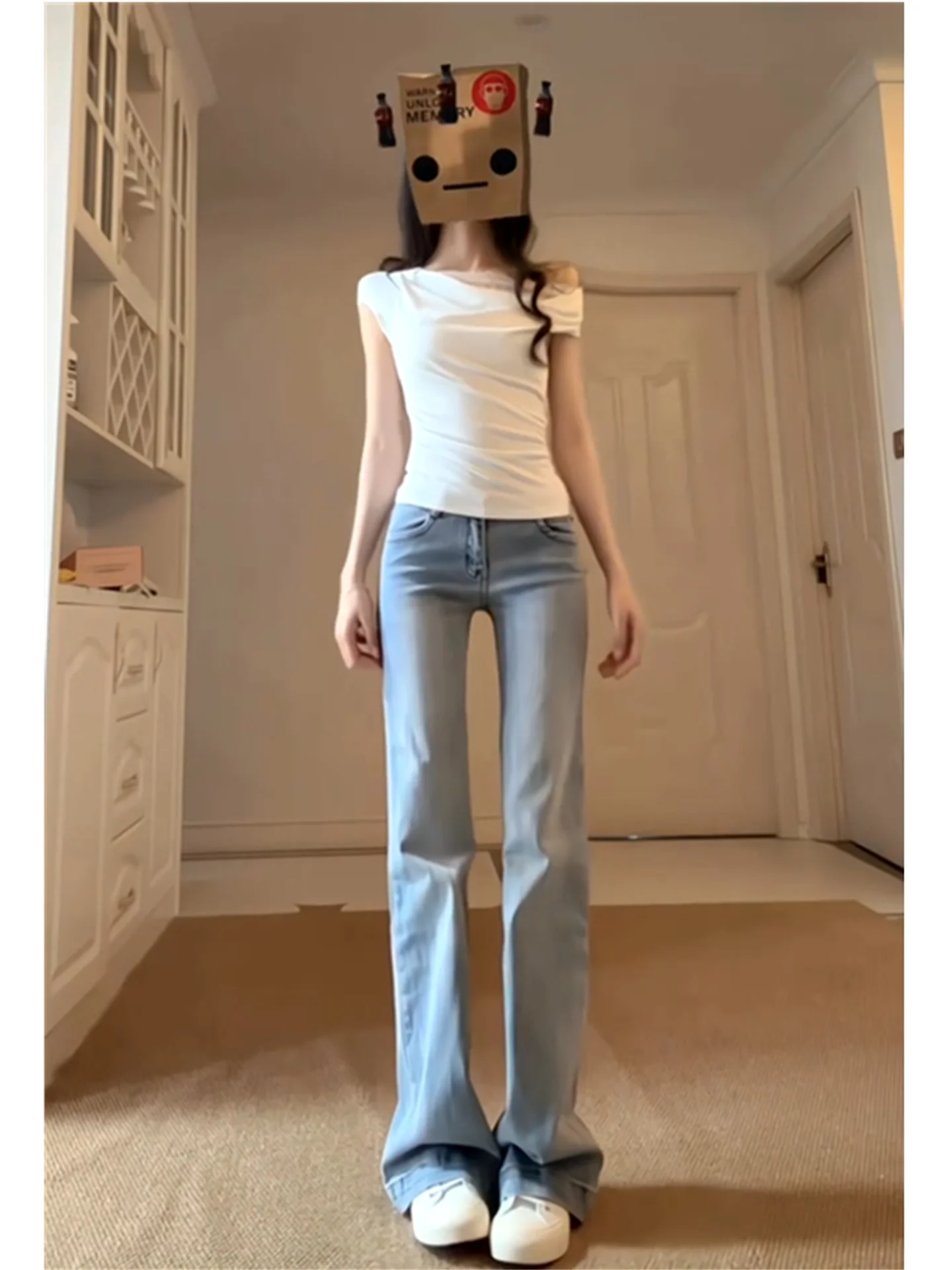 

Slim Fit Low Waist Bell Bottom Jeans Women's Spring Summer Fashionable Casual Cotton Denim Pants High Waist Wide Leg Jeans