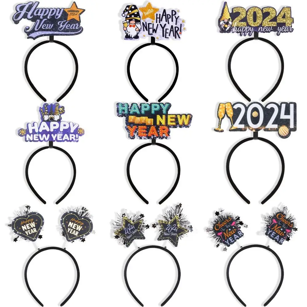 

Sequin 2024 Happy New Year Headband Tinsel Letter Christmas Headpiece Music Festival Christmas Supplies New Year Headdress