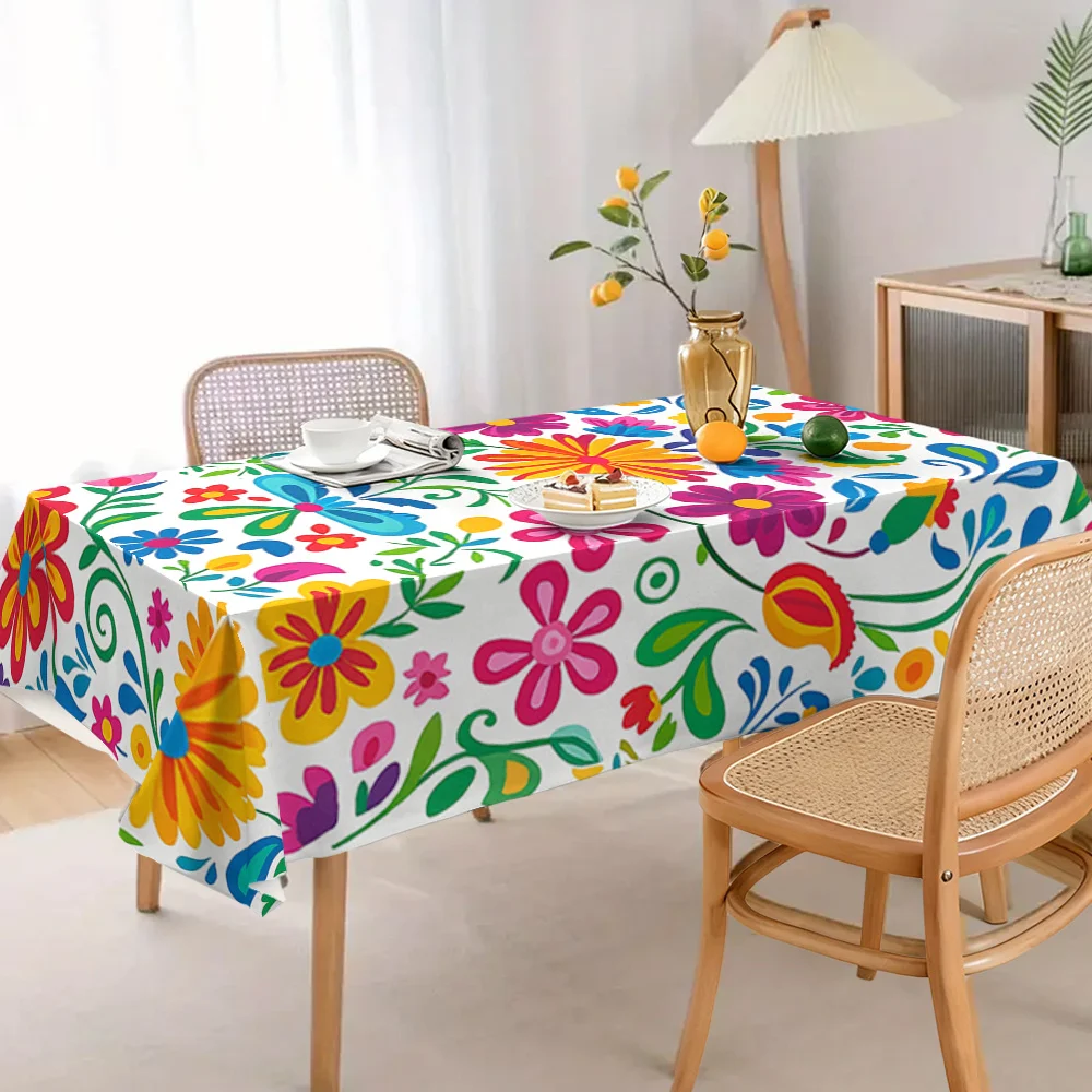 1pc Soft, Stylish, and Beautiful Colorful Floral Pattern Tablecloth, Machine Washable and Easy to Clean, for Dining Table / Coffee Table / Desk / Cafe Table, Picnic / Outdoor Dining Table / Camping Table, Brightens Up the Dining Atmosphere