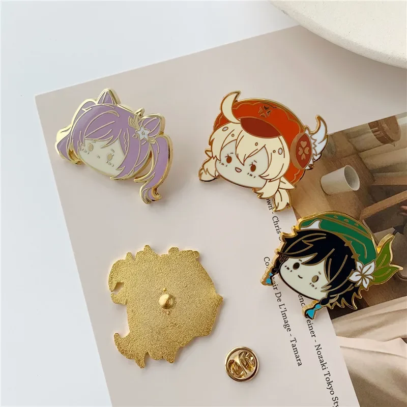 Dropshipping Kawaii Genshin Impacts Enamel Badges Venti Keqing Xiao Ganyu Pins Metal Badge Button Brooch Pins Collection Gift