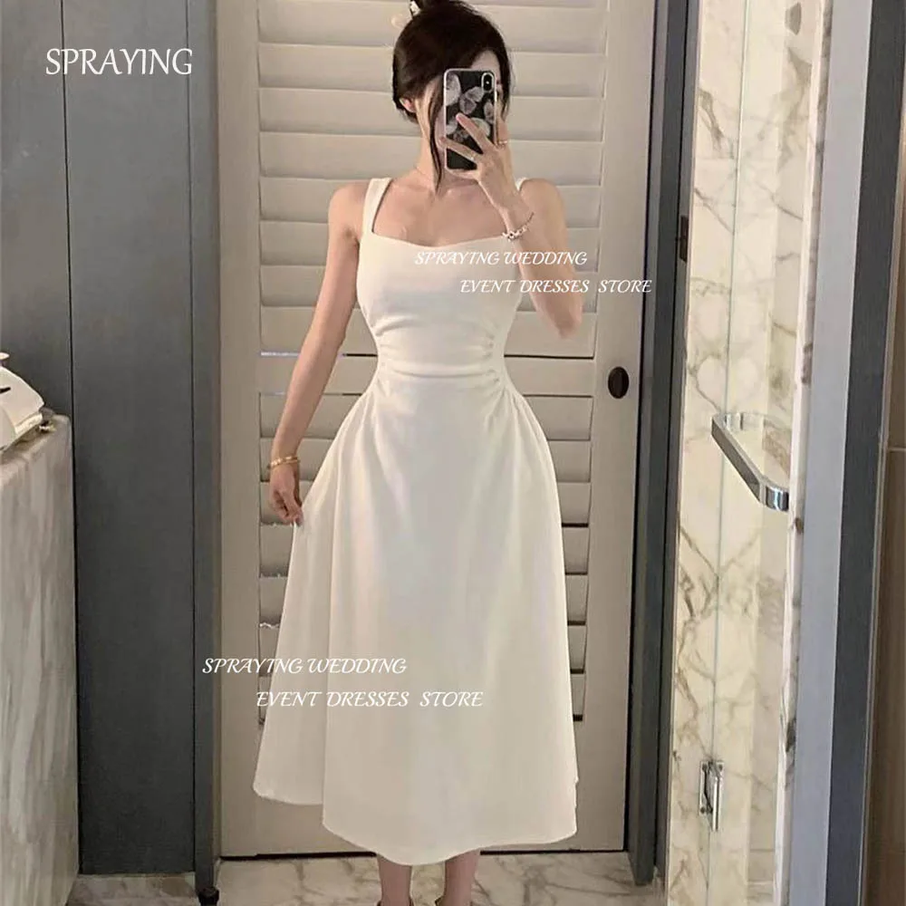 

SPRAYING Special Event Dress Elegant Spaghetti Strap Party Dress A-line Sleeveless Evening Dress Tea-Length Long Formal Dress