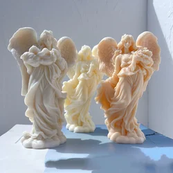 Two Designs Angel Figurine Silicone Mold Art Sculpture Soy Wax Candle Mould Praying Peace Angel Statue Gardening Crafts