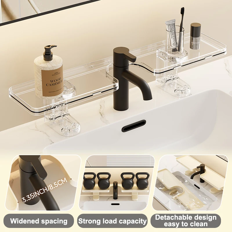 UFORU Detachable Faucet Sink Organizer Widened Spacing Strong Load Easy Clean Storage Shelf for Bathroom Kitchen Sink