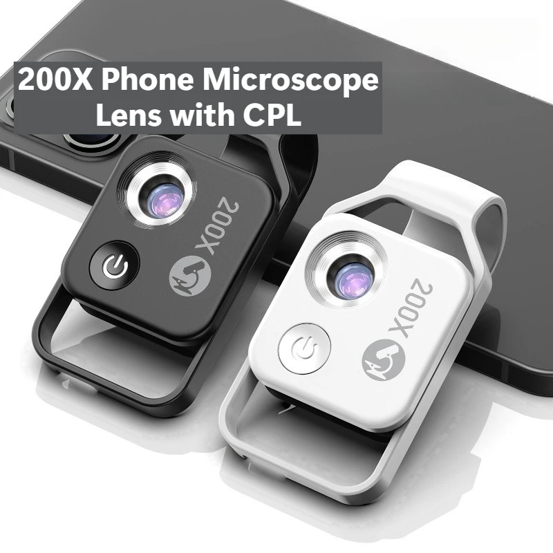 200X Phone Microscope Lens with CPL, Portable HD Digital Microscope with 8 LED Lights