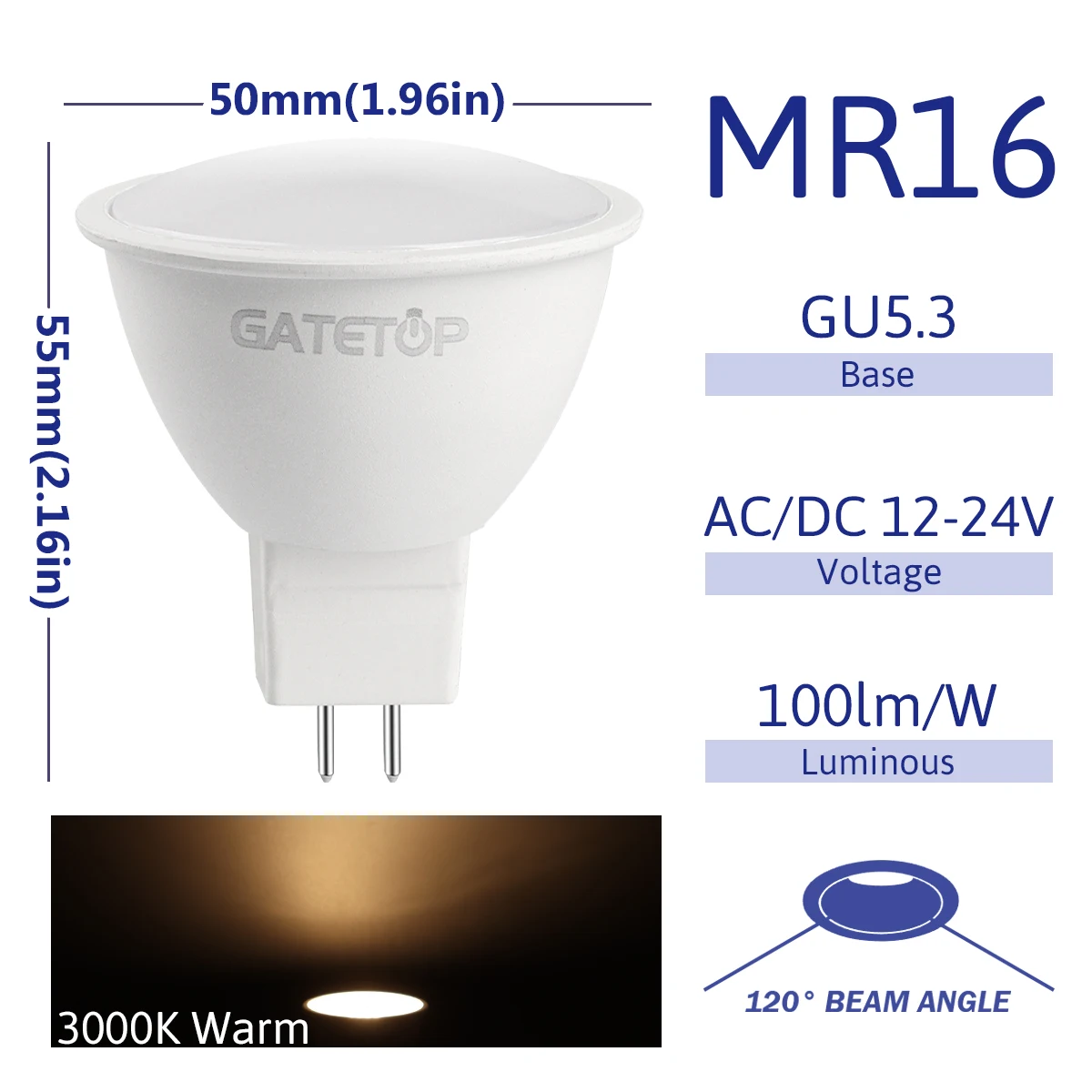 NONE 1-10 Stück MR16 LED-Strahlerlampe GU5.3-Sockel 6 W 600 lm AC DC 12 V 24 V Bombillas Spotlicht ersetzen 30 W 50 W Halogenlampe Wohnzimmer 4