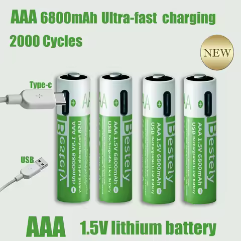 Batterie rechargeable type-c AAA 6800mAh, USB 1.5V, lithium, grande capacité, souris, poignée de verrouillage par empreinte digitale, peut être chargée rapidement