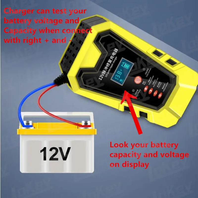12V 6A Intelligente Auto Motorfiets Acculader Voor Auto Moto Lood-zuur Agm Gel Vrla Smart Opladen 6A 12V Digitale Lcd Display