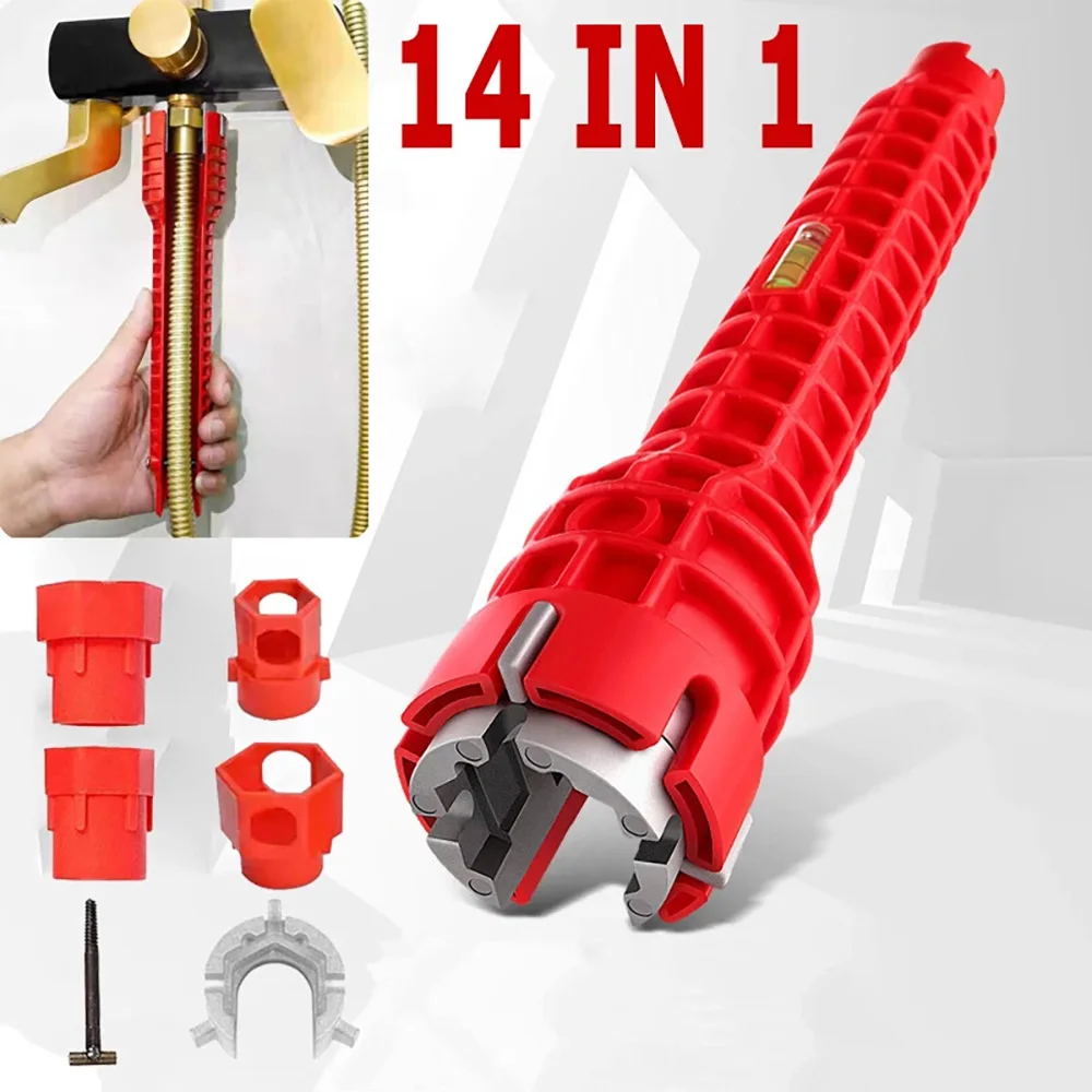 14 in 1 Sink Faucet Wrench Repair Tool Anti-slip Kitchen Bathroom Multifunction Faucet Assembly Key Plumbing Installer Spanner