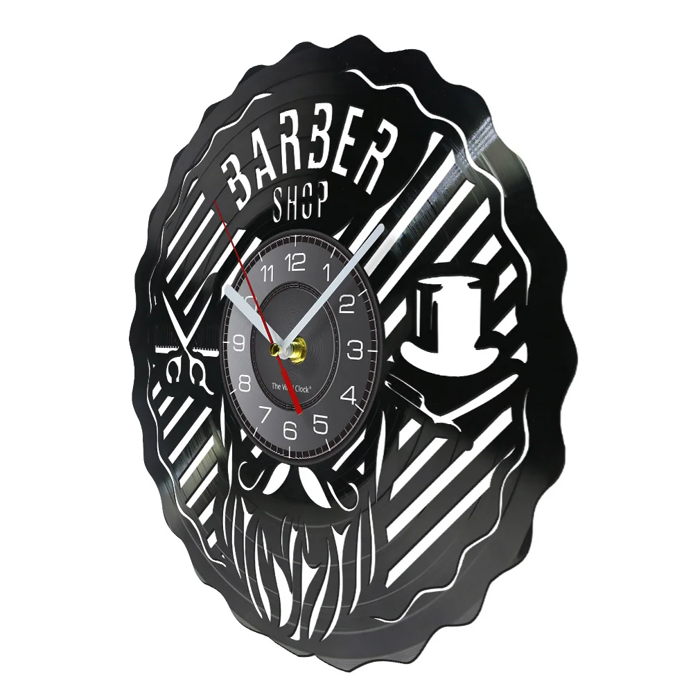 Barber Shop Sign Wall Decorative Clock Mustache Gentleman Hairdresser Toolkit Vintage Vinyl Record Wall Clock Hairdresser Gifts