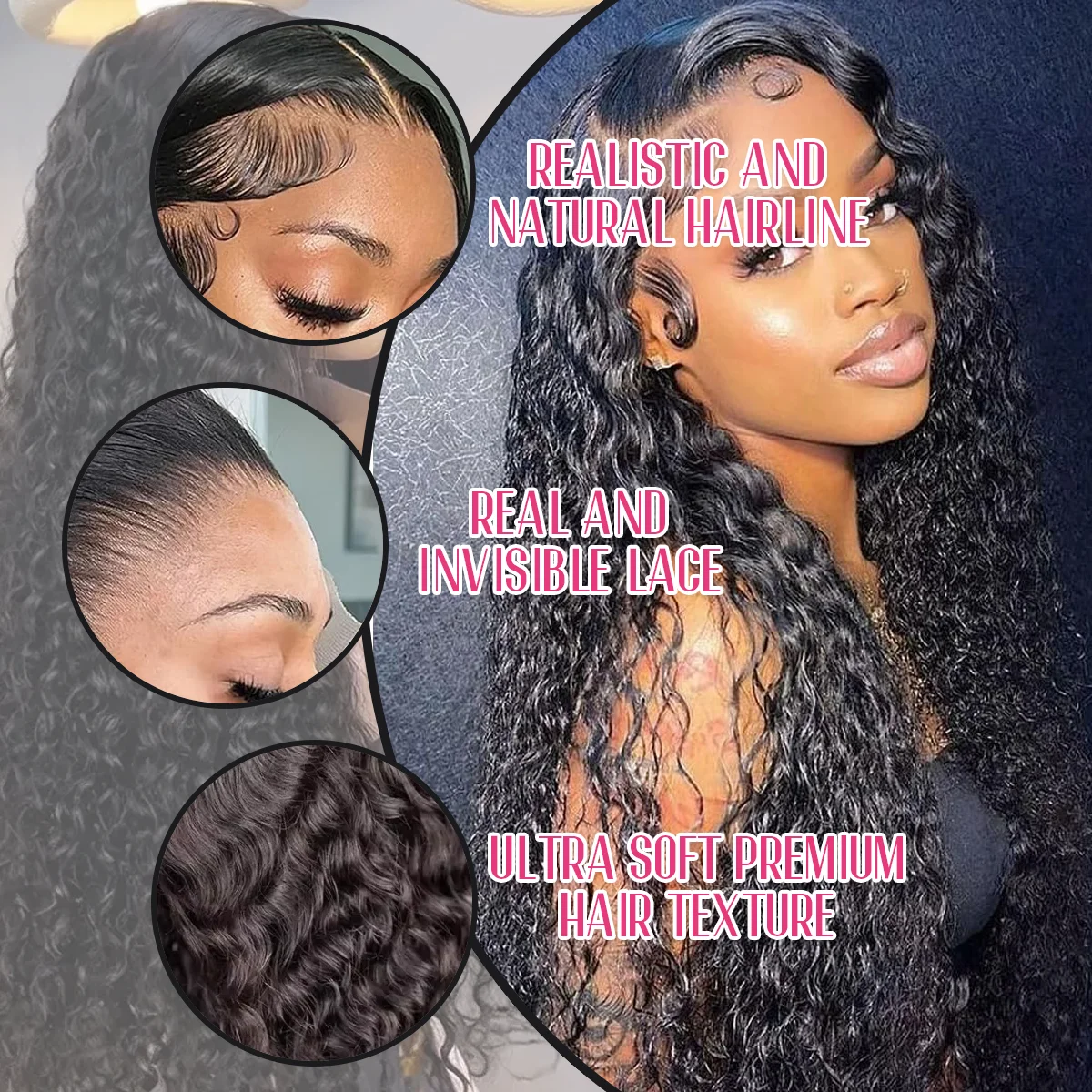 Natural Color 1B Deep Wave Human Hair Wigs 40 Inches 220% Density 360 5x5 Closure 13x6 13x4 HD Transparent Invisible Lace Frontal Wig Black For Women Pre Plucked Pre Cut Lace Pre Bleached Knots Pre Styled Brazilian Hair