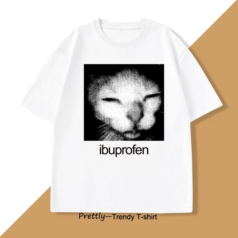 

Ibuprofen Cat Meme T-shirt Men Causal Funny Cat Graphic T Shirts Fashion O Neck Mens Clothes Unisex Streetwear T-shirts