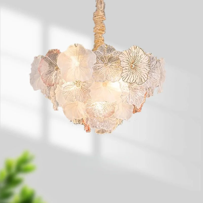French Luxury Glass Flower Chandelier For Restaurant Living Room Bedroom  Pendent Lamp Indoor Lighting Fixture