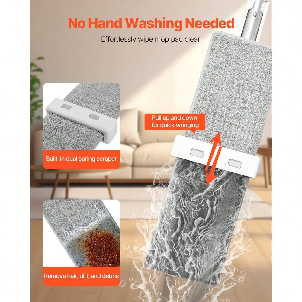 Mop, Self Wringing, Microfiber Floor Mop With 4 Reusable Washable Mop Pads For Dry Wet Floor Cleaning, Microfiber Flat Mop With