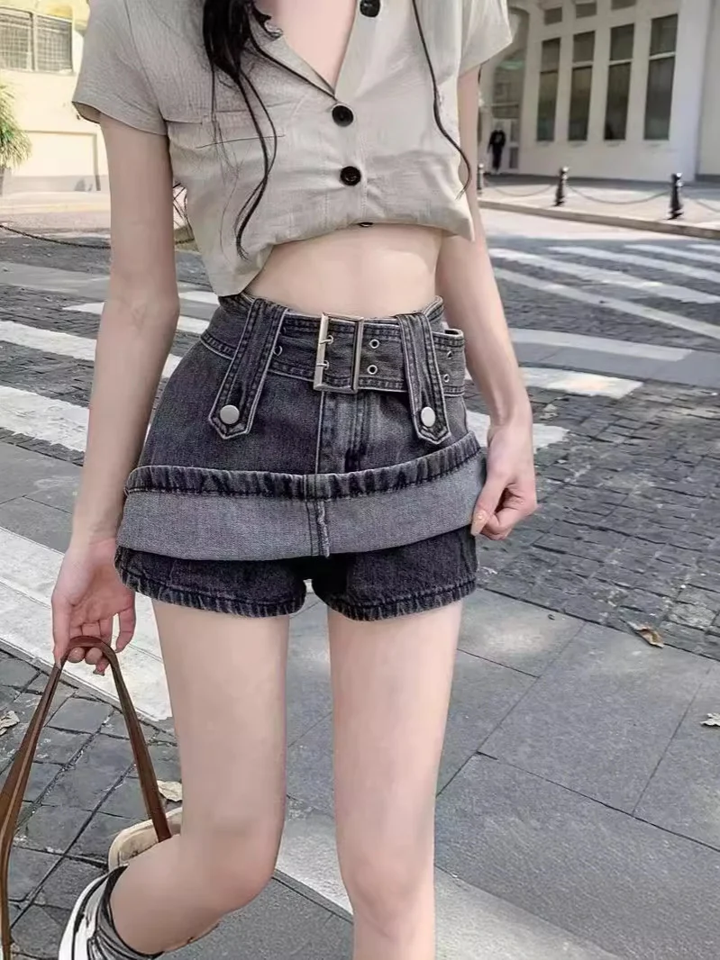 

Весенне-летняя новая полуюбка больших размеров, короткая юбка, толстая мм, завышенная талия, тонкая и высокая юбка А-силуэта в студенческом стиле.