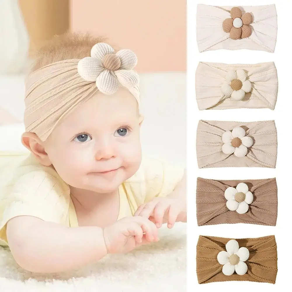 Diadema ancha con flores para bebé, diadema elástica suave para recién nacido, accesorios para el cabello de nailon para niño