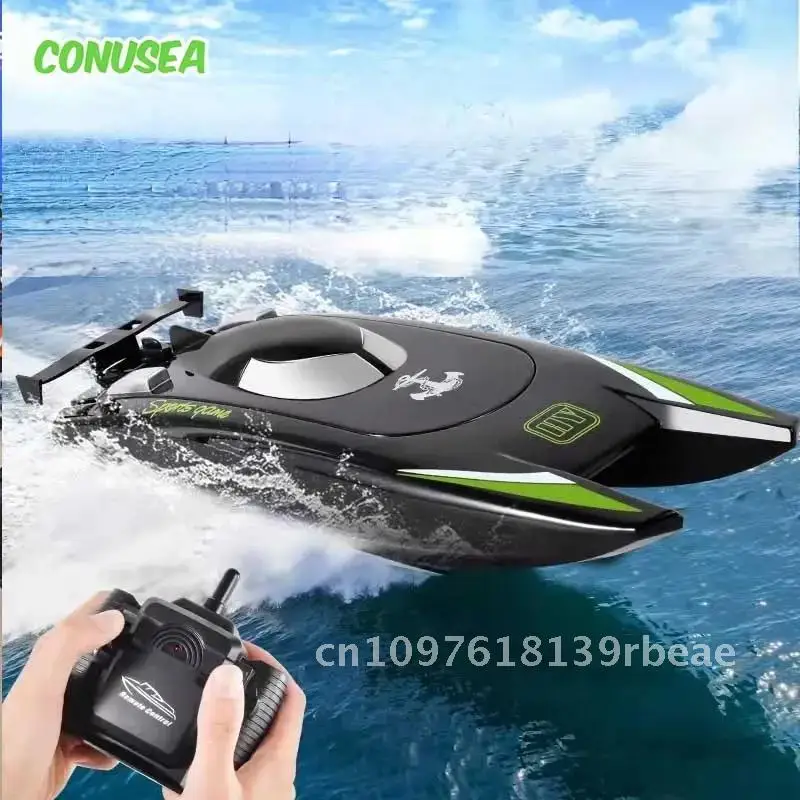 Barca radio RC 2.4G 30 km/h Barca da corsa Motoscafo ad alta velocità Batteria da 20 minuti 2 canali Doppio motore Impermeabile Barca telecomandata Toy Boy