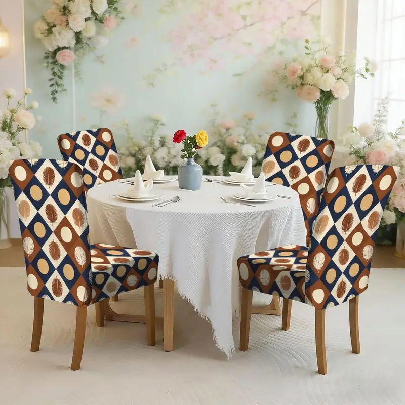 

Набор чехлов для обеденных стульев с плоским принтом и ретро-геометрическим ромбовидным узором, легко устанавливается, можно стирать, чехол для стула.