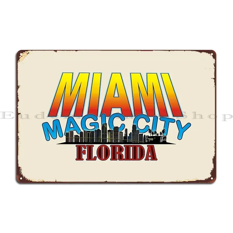 Miami Florida Skyline Metal Plaque Painting Design Cinema Designing Kitchen Tin Sign Poster