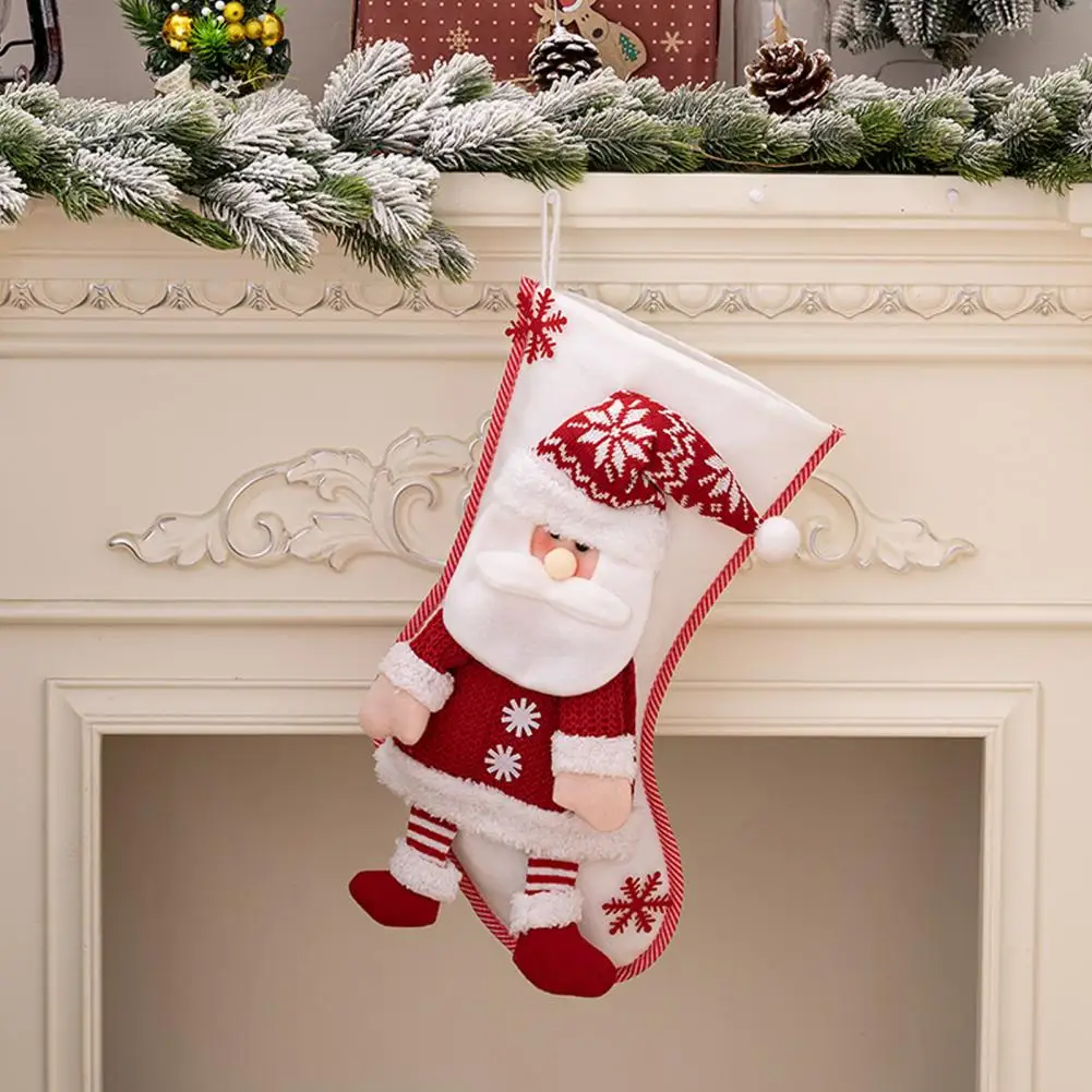 

Santa Claus Stocking Durable Christmas Stocking Reusable Christmas Stocking Knitted Santa Claus Snowman Design for Party