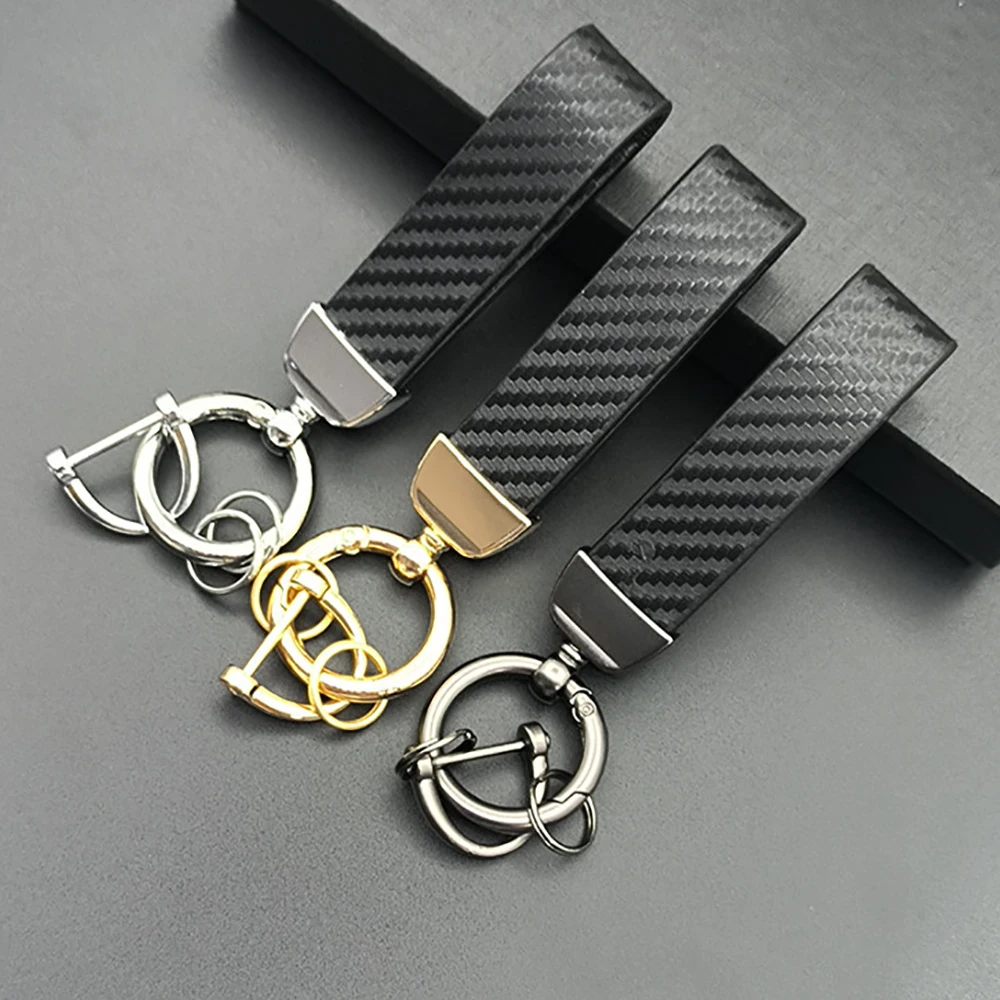 Car Carbon Keychain Horseshoe Anti-lost Buckle Jewelry Pendant Car Key Ring Chain Holder Car Accessories For Men Women Gift