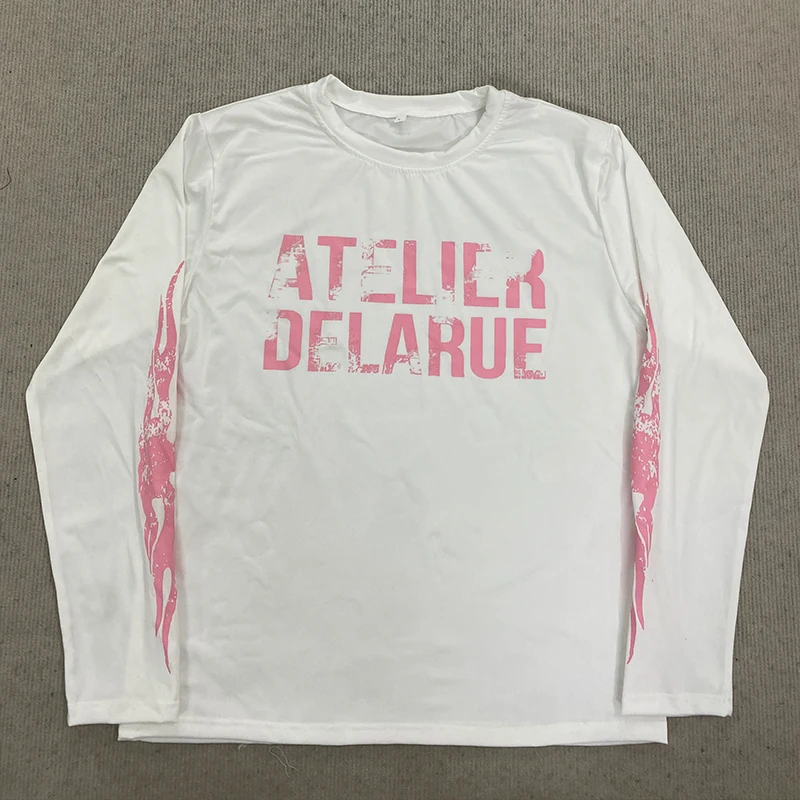 2026 Nieuw Amerikaans streetwear T-shirt met ronde hals en lange mouwen, unisex high street trui met printpatroon