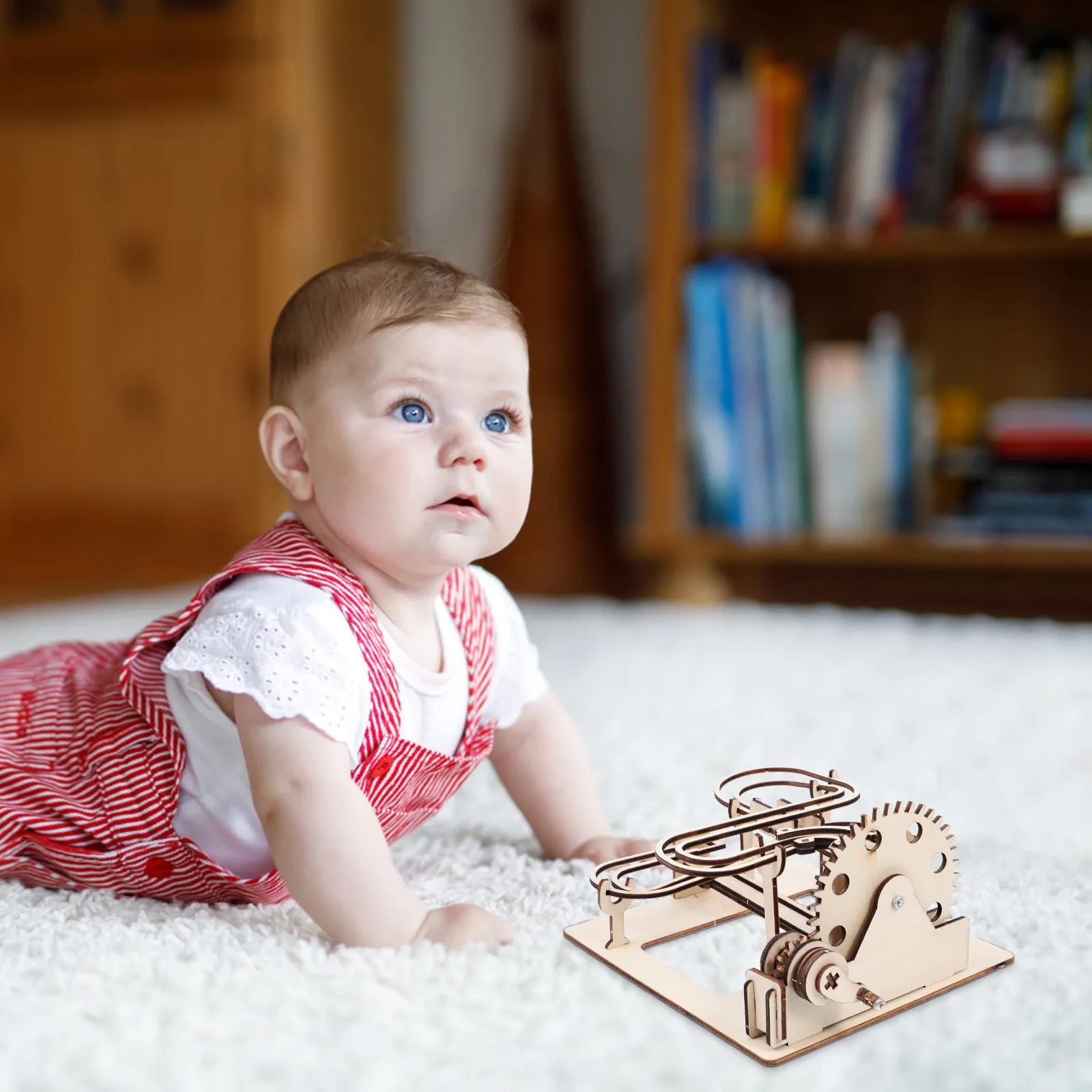 

1Set 3D Wooden Puzzle Educational Mechanical Brain Teaser DIY Rolling Beads Track Cognitive Learning Construction Set