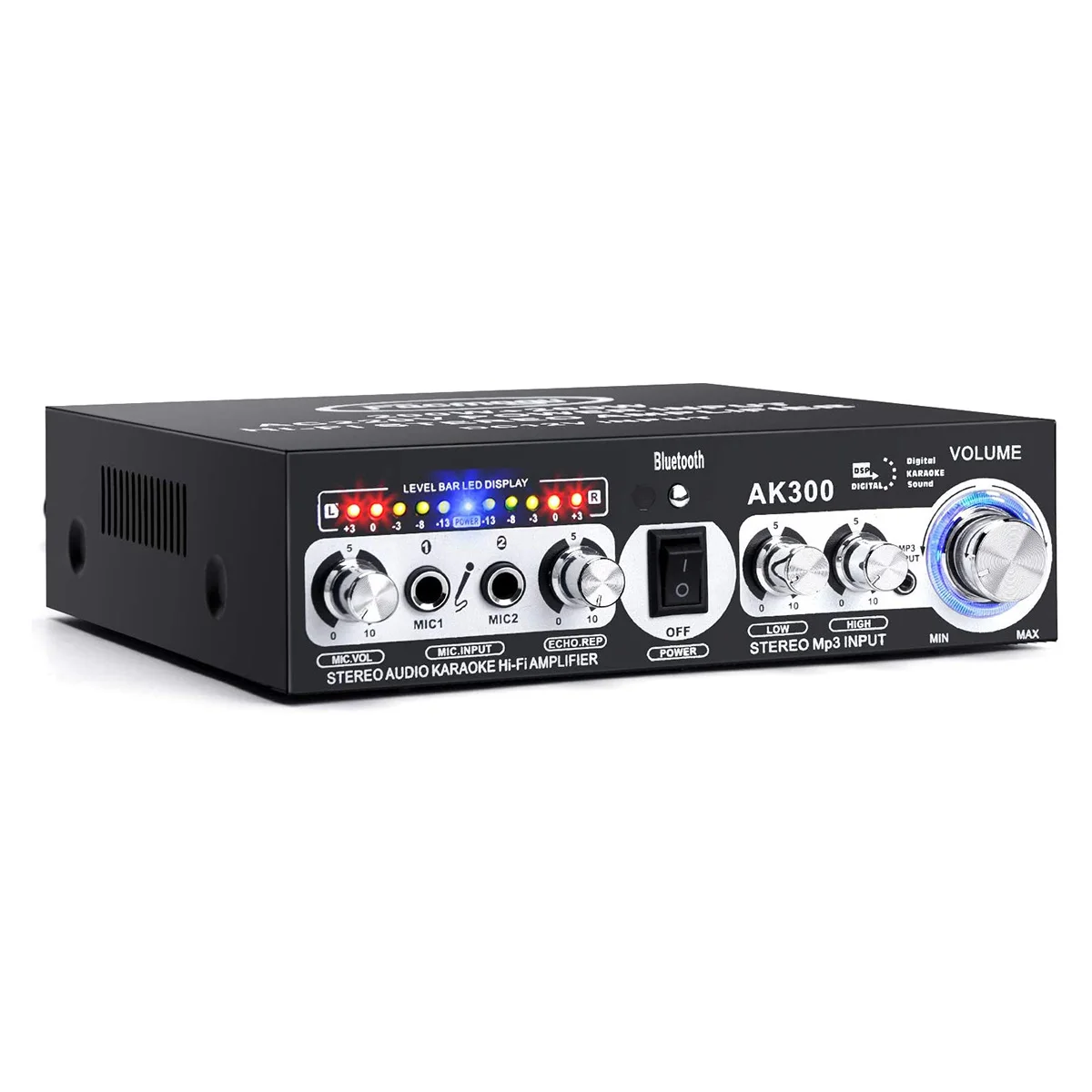 

AK300 200W+200W Audio Power Amplifier, 2 Mic Input Bluetooth 5.0 Hi-Fi Stereo Karaoke Digital Audio Receiver(EU Plug)