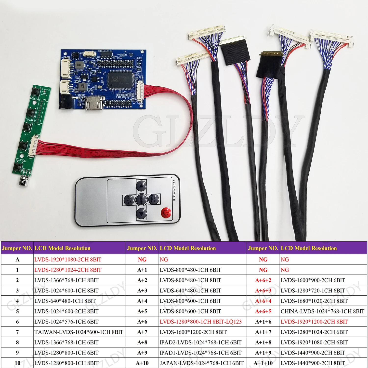 30 programma's mini LCD driver board HDMI naar LVDS jump cap programma + 6 stks lvds kabel kit 30 P 40 P 1/2CH 6/8 BIT Draagbare display DIY