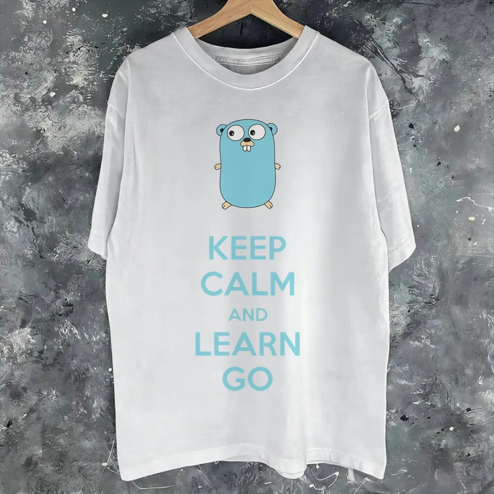 Keep calm and Learn Go GoLang Gopher Tee Shirt for Men Women Graphic Printing T Shirts  Cotton Clothing
