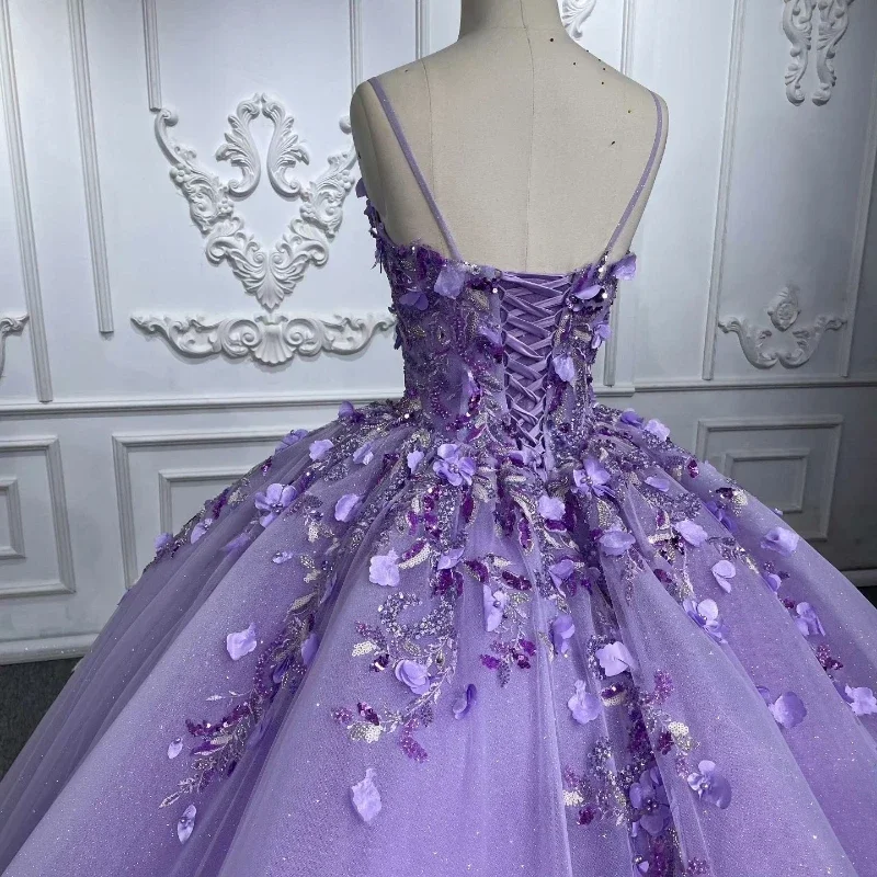 Vestido De baile con tirantes finos De lavanda, traje Sexy con apliques bonitos, cuello en V, corsé dulce, 16 años, 15 años