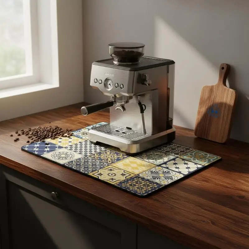 30x40cm Non Slip Diatomite Drainage Mat Retro Floral Tile Heat Resistant Pad for Bathroom Shower Sides