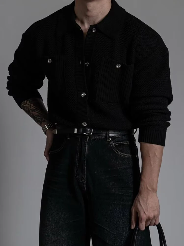 Knitwear Men's Casual Jackets Fall Winter Daily Leisure Buttoned Lapel Knit Cardigan Tops Men Clothing Vintage Slim Knitted Coat